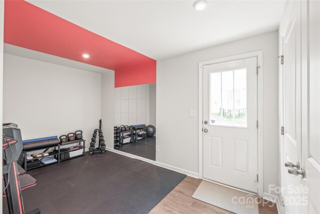 5023 Daybell St, Charlotte, NC 28214 - workout area featuring recessed lighting, baseboards, and wood finished floors