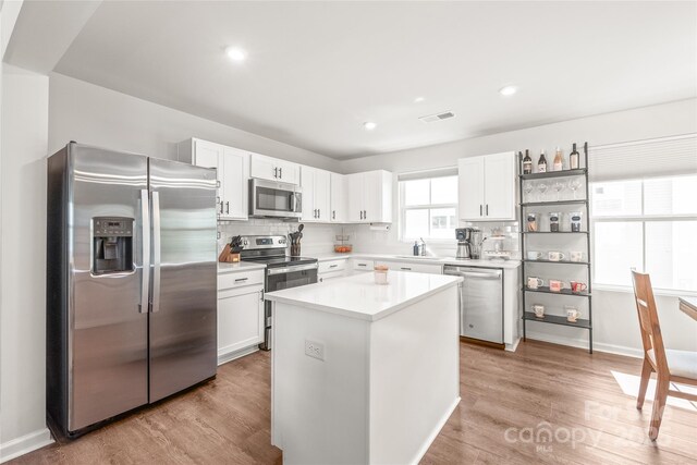 5023 Daybell St, Charlotte, NC 28214 - kitchen with appliances with stainless steel finishes, a sink, light wood finished floors, white cabinetry, and recessed lighting