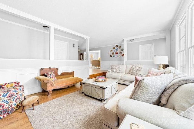 120 Labans Ln, Lincolnton, NC 28092 - living area featuring light wood-type flooring, crown molding, and a wainscoted wall