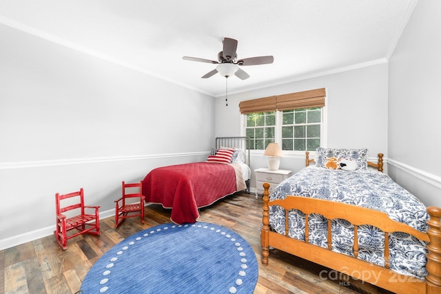 120 Labans Ln, Lincolnton, NC 28092 - bedroom with wood finished floors, ornamental molding, ceiling fan, and baseboards