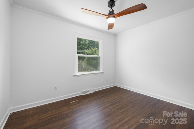 4017 Sulkirk Rd, Charlotte, NC 28210 - spare room featuring dark wood finished floors, a ceiling fan, baseboards, and crown molding