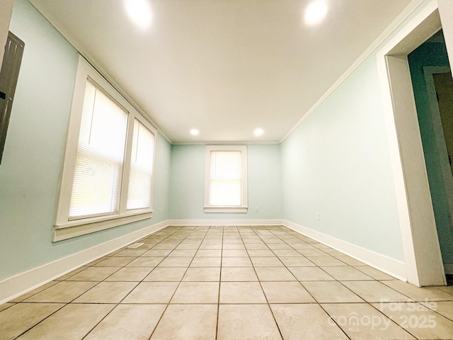 102 Lake Dr, Hickory, NC 28601 - empty room featuring crown molding, baseboards, light tile patterned flooring, and recessed lighting