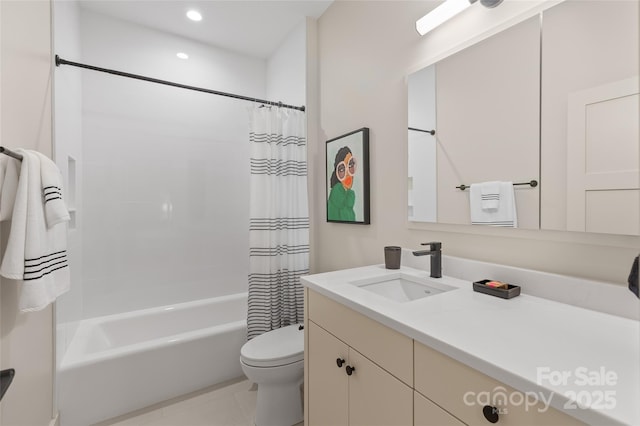 1081 Hicks Rd Unit B, Highlands, NC 28741 - full bathroom with toilet, vanity, shower / bath combo with shower curtain, recessed lighting, and tile patterned flooring