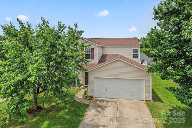 3996 Heather View Ln, Winston Salem, NC 27127 - view of front of home featuring driveway, a garage, roof with shingles, and a front lawn