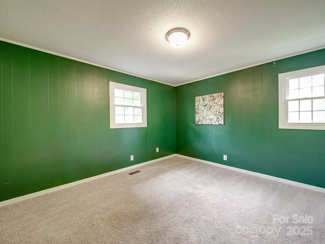 2666 Hill Ln, Gastonia, NC 28054 - spare room featuring carpet, a textured ceiling, baseboards, and crown molding