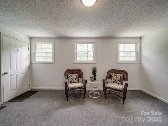 2666 Hill Ln, Gastonia, NC 28054 - sitting room with carpet floors, a textured ceiling, and baseboards