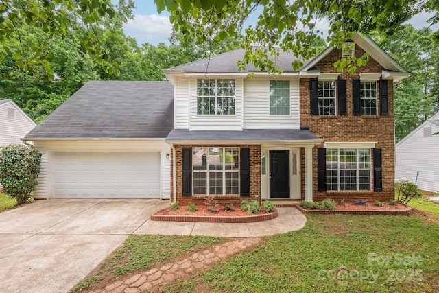 8120 Vermilion Dr, Charlotte, NC 28215 - traditional home with a garage, driveway, brick siding, and a front lawn