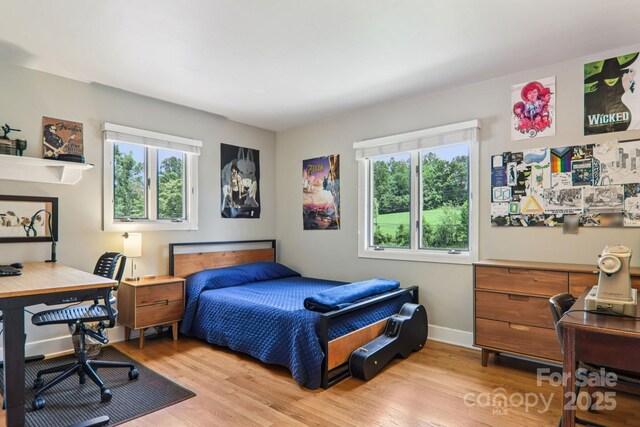 318 Old Leicester Hwy, Asheville, NC 28806 - bedroom featuring multiple windows, light wood-style floors, and a desk