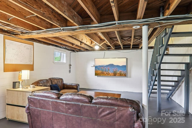 318 Old Leicester Hwy, Asheville, NC 28806 - below grade area with stairway and concrete block wall