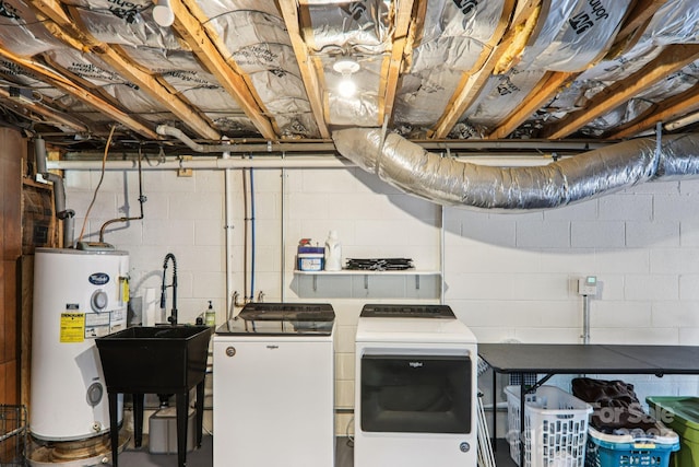 318 Old Leicester Hwy, Asheville, NC 28806 - laundry room featuring electric water heater and washing machine and clothes dryer