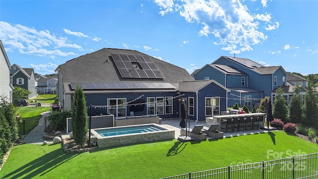 5050 Havencrest Dr, Fort Mill, SC 29715 - rear view of house featuring an in-ground hot tub, a residential view, a patio area, and solar panels