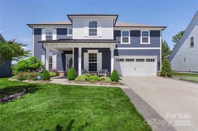 5050 Havencrest Dr, Fort Mill, SC 29715 - view of front of property with a porch, driveway, a front yard, and an attached garage