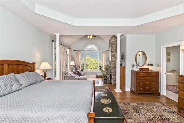 25 Windsong Dr, Fairview, NC 28730 - bedroom featuring decorative columns and wood finished floors