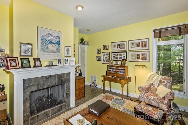 25 Windsong Dr, Fairview, NC 28730 - living area with a tiled fireplace and baseboards