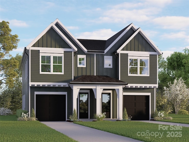 5615 Lantana Ave Unit A, Charlotte, NC 28205 - view of front of property featuring board and batten siding, an attached garage, and a front lawn