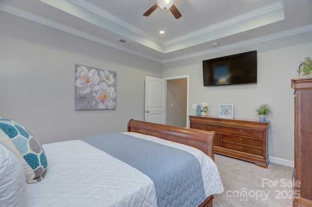 1327 Springlake Rd, York, SC 29745 - bedroom with carpet, crown molding, a raised ceiling, baseboards, and a ceiling fan