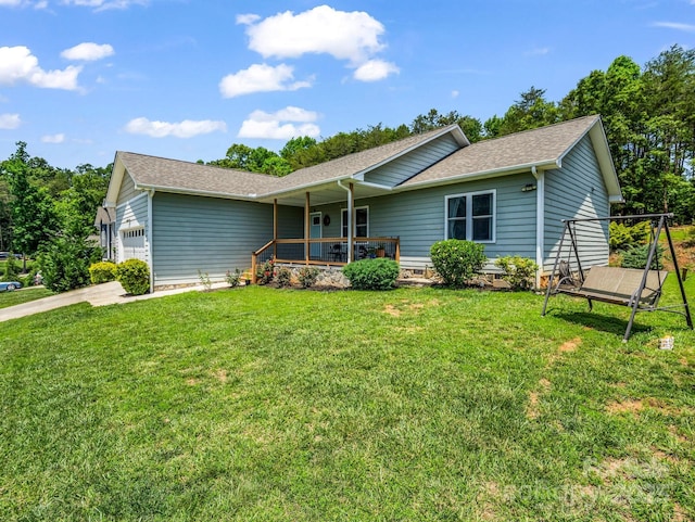 2301 Saratoga Run, Morganton, NC 28655 - single story home with an attached garage, covered porch, a front lawn, concrete driveway, and a shingled roof