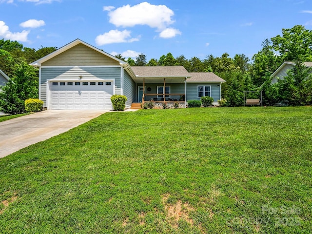 2301 Saratoga Run, Morganton, NC 28655 - ranch-style house with covered porch, a garage, a front lawn, and driveway