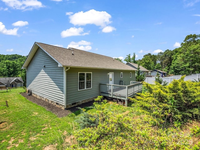 2301 Saratoga Run, Morganton, NC 28655 - back of property with a wooden deck and a shingled roof