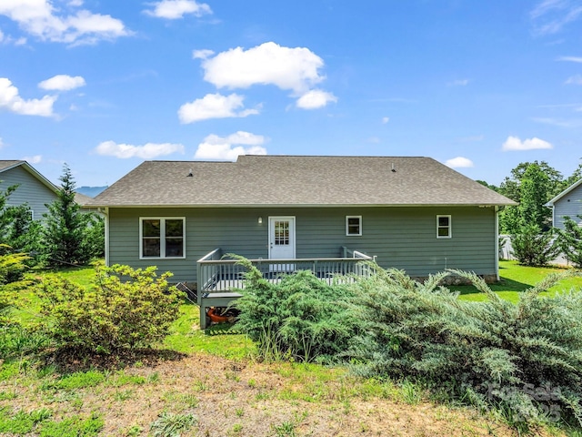 2301 Saratoga Run, Morganton, NC 28655 - back of property with a wooden deck and a shingled roof