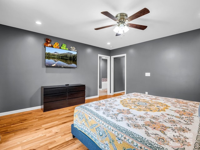 2301 Saratoga Run, Morganton, NC 28655 - bedroom featuring baseboards, light wood finished floors, a ceiling fan, and recessed lighting
