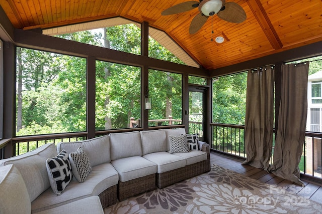 132 Parkside Ln, Mooresville, NC 28117 - sunroom / solarium with vaulted ceiling, a ceiling fan, and an outdoor hangout area