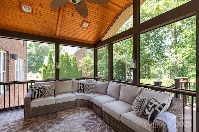 132 Parkside Ln, Mooresville, NC 28117 - sunroom / solarium featuring a ceiling fan, an outdoor living space, and vaulted ceiling