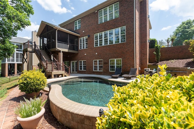132 Parkside Ln, Mooresville, NC 28117 - outdoor pool featuring a sunroom and stairway