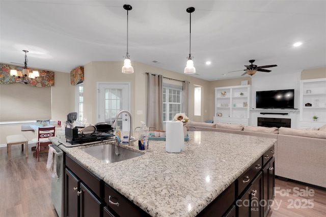 417 Brier Knob Dr, Fort Mill, SC 29715 - kitchen with light wood-style floors, decorative light fixtures, a chandelier, ceiling fan, and dishwasher