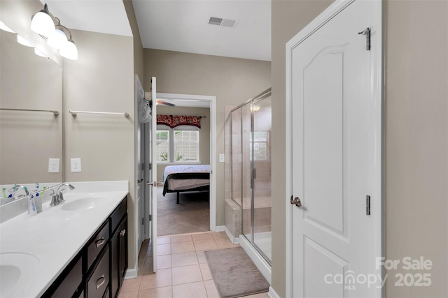 417 Brier Knob Dr, Fort Mill, SC 29715 - ensuite bathroom featuring double vanity, tile patterned flooring, and a stall shower