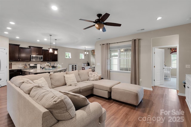 417 Brier Knob Dr, Fort Mill, SC 29715 - living area featuring recessed lighting, wood finished floors, and a ceiling fan