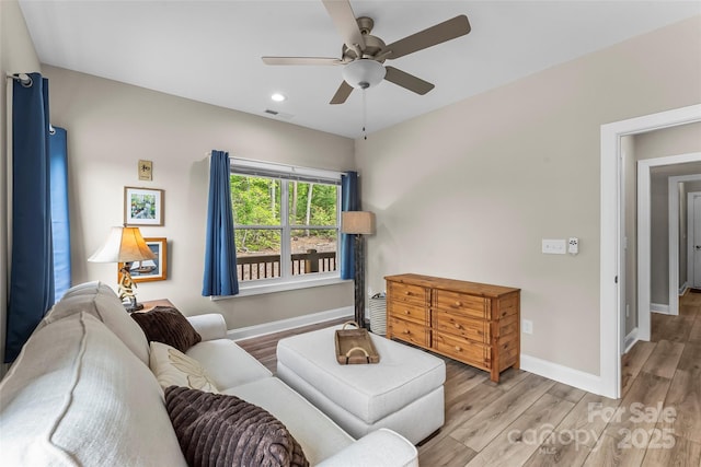552 High Trail Dr, Nebo, NC 28761 - living area featuring light wood-style flooring, a ceiling fan, and recessed lighting