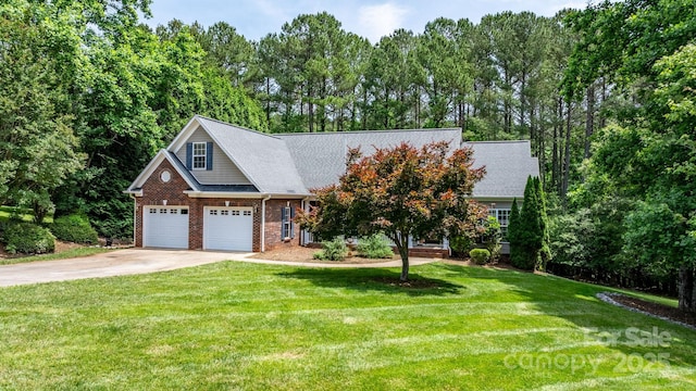 5362 Beacon Ridge Dr, Granite Falls, NC 28630 - view of front of home with driveway, brick siding, a front yard, and a shingled roof