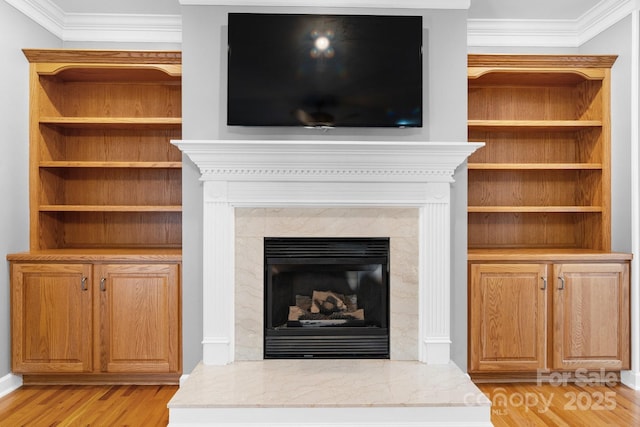 5362 Beacon Ridge Dr, Granite Falls, NC 28630 - detailed view of a premium fireplace, wood finished floors, and ornamental molding