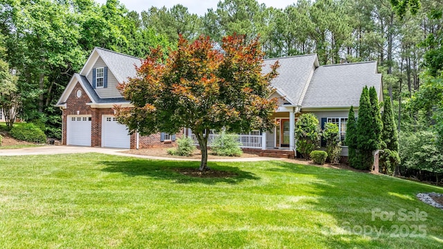 5362 Beacon Ridge Dr, Granite Falls, NC 28630 - view of property hidden behind natural elements with driveway, a front lawn, covered porch, and roof with shingles
