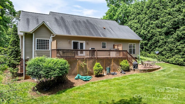 5362 Beacon Ridge Dr, Granite Falls, NC 28630 - rear view of property featuring a lawn, a deck, and roof with shingles