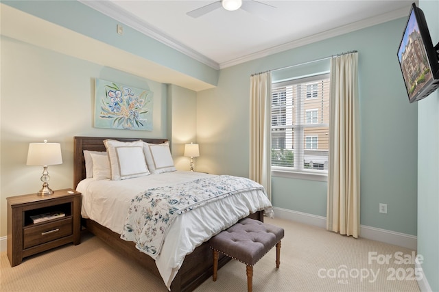 4620 Piedmont Row Dr Unit 308, Charlotte, NC 28210 - bedroom featuring crown molding, light carpet, baseboards, and ceiling fan