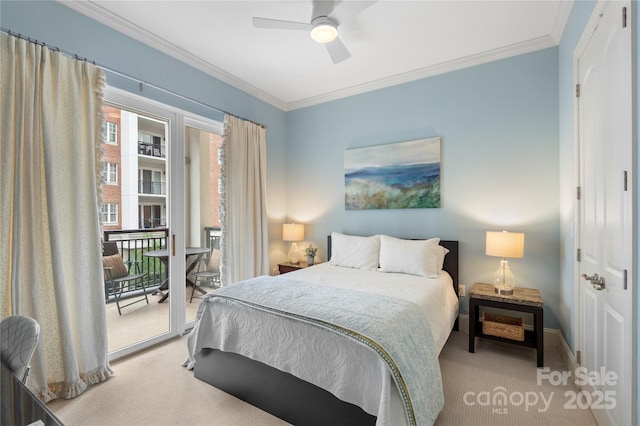 4620 Piedmont Row Dr Unit 308, Charlotte, NC 28210 - carpeted bedroom with ornamental molding, access to outside, and ceiling fan