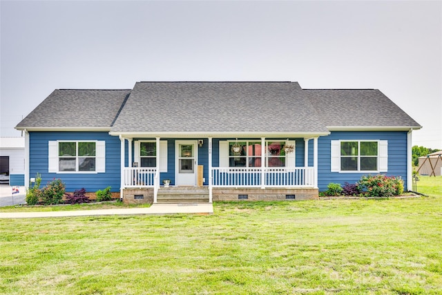 2268 Westbrook Rd, Edgemoor, SC 29712 - view of front of home with a porch, a shingled roof, a front yard, and crawl space