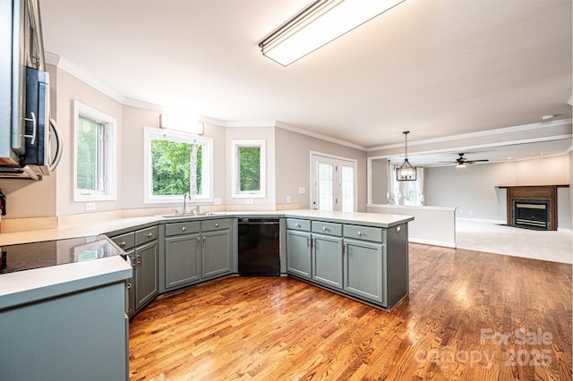2728 Touchstone Cir, Newton, NC 28658 - kitchen with dishwasher, a sink, light wood finished floors, stainless steel microwave, and ornamental molding