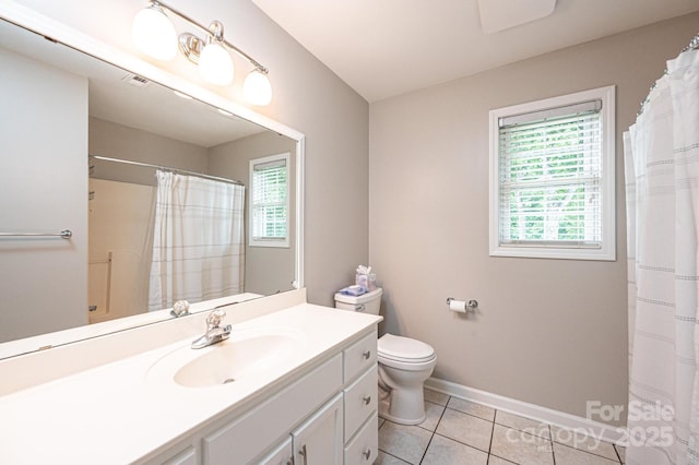 2728 Touchstone Cir, Newton, NC 28658 - full bathroom with tile patterned flooring, baseboards, vanity, toilet, and a shower with shower curtain