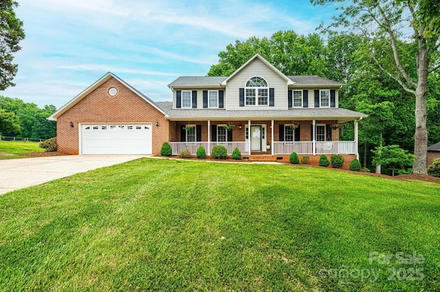 2728 Touchstone Cir, Newton, NC 28658 - colonial inspired home with covered porch, an attached garage, concrete driveway, and a front lawn