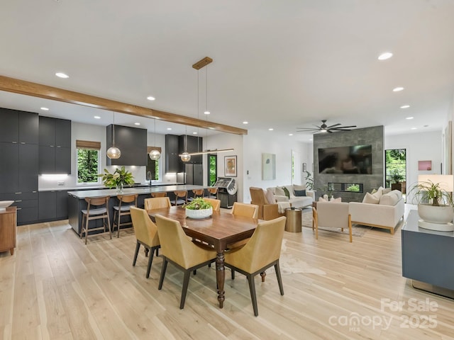 112 Manning Dr, Charlotte, NC 28209 - dining space featuring light wood-type flooring, recessed lighting, ceiling fan, and healthy amount of natural light