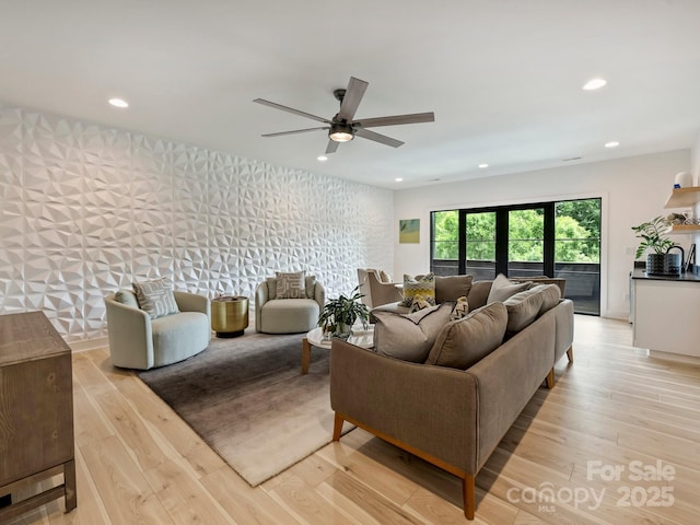 112 Manning Dr, Charlotte, NC 28209 - living area with recessed lighting, ceiling fan, and light wood-style flooring