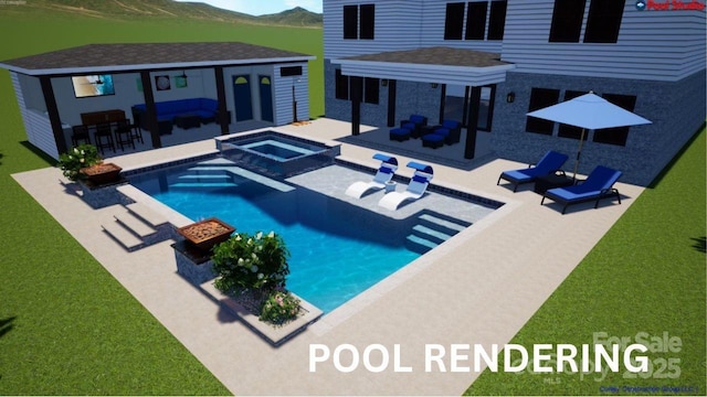 1405 Waxhaw Marvin Rd, Waxhaw, NC 28173 - view of pool featuring a patio area, outdoor lounge area, a mountain view, and an outbuilding