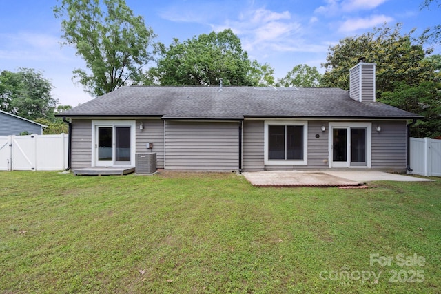 3807 Sweetgrass Ln, Charlotte, NC 28226 - rear view of property with a patio area, a gate, a chimney, central air condition unit, and roof with shingles