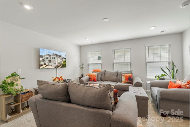 13327 Savaine St, Charlotte, NC 28278 - living area with light carpet and recessed lighting