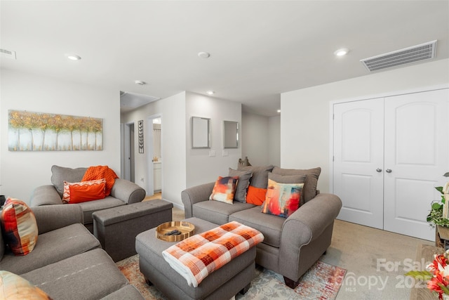 13327 Savaine St, Charlotte, NC 28278 - living area featuring light carpet and recessed lighting