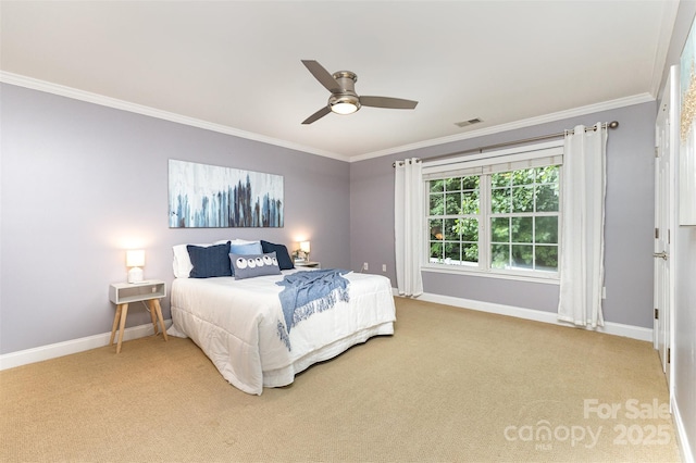 121 Quality Dr, Mount Holly, NC 28120 - carpeted bedroom with ornamental molding, baseboards, and ceiling fan
