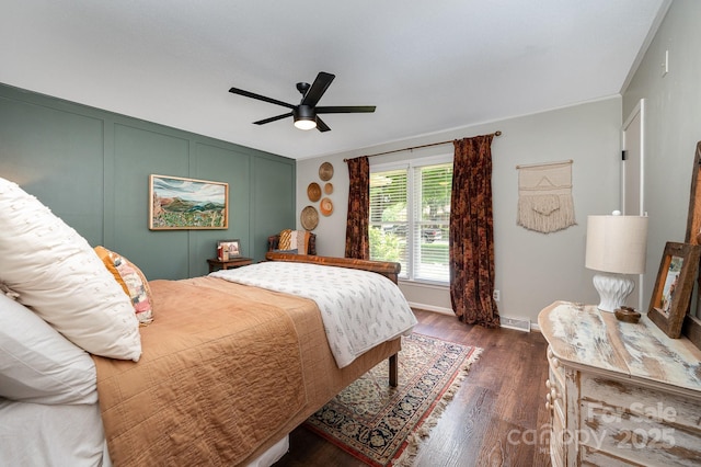 418 Melody Ln, Shelby, NC 28152 - bedroom featuring dark wood-type flooring, ceiling fan, and baseboards